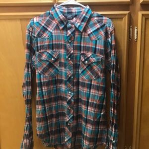 Zoe & Zac Men's Plaid Casual Button Down Shirt - Blue and Red
